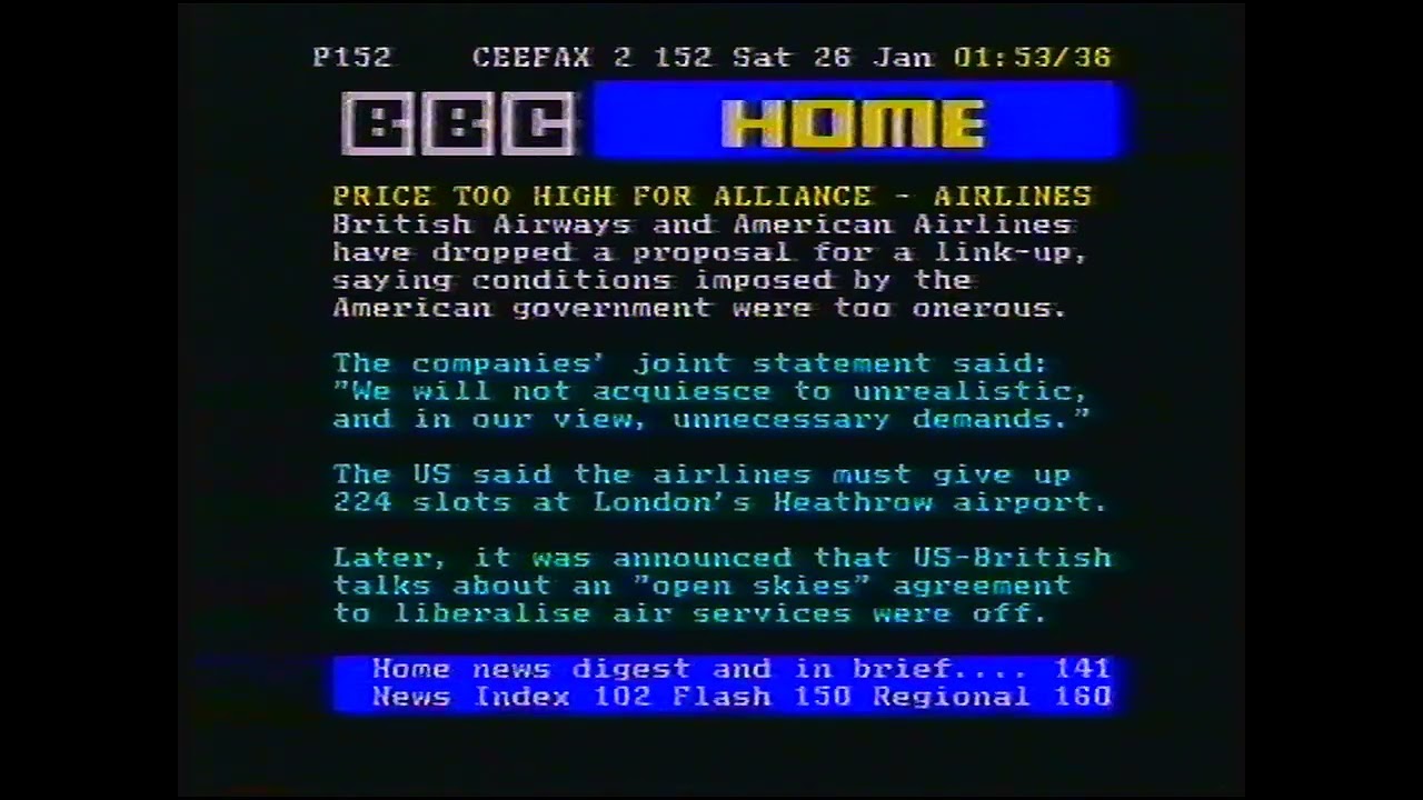 [720p/50p] BBC TWO | Pages From Ceefax | 25th January 2002 (early hours of 26th) | Part 1 of 2