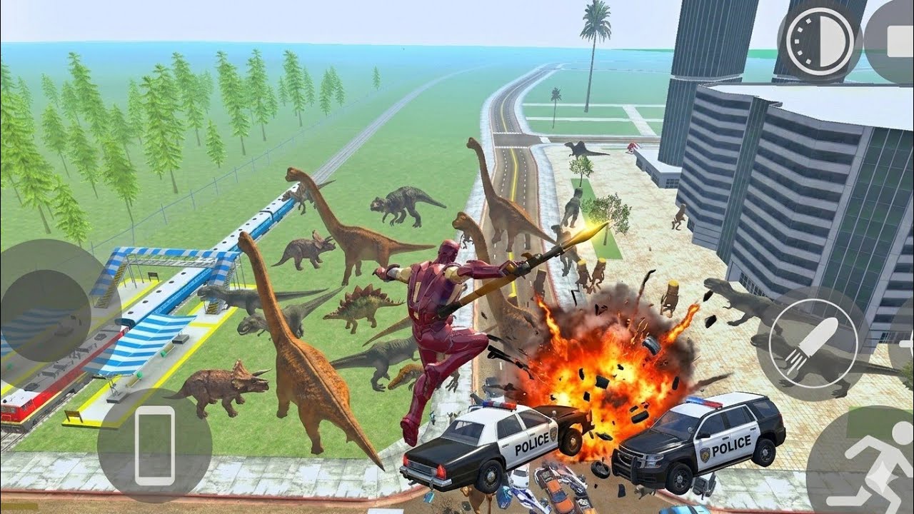 Franklin 🧍‍♂️ with Iron Man 🤖 against Dinosaurs 🦖 in Indian Bike Driving 3D 🏍️