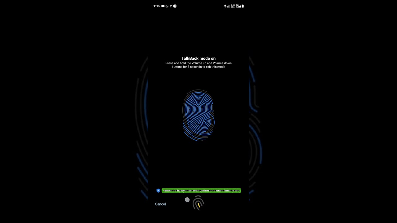 In display fingerprint announcement with TalkBack for blind user in Vivo t4R5G