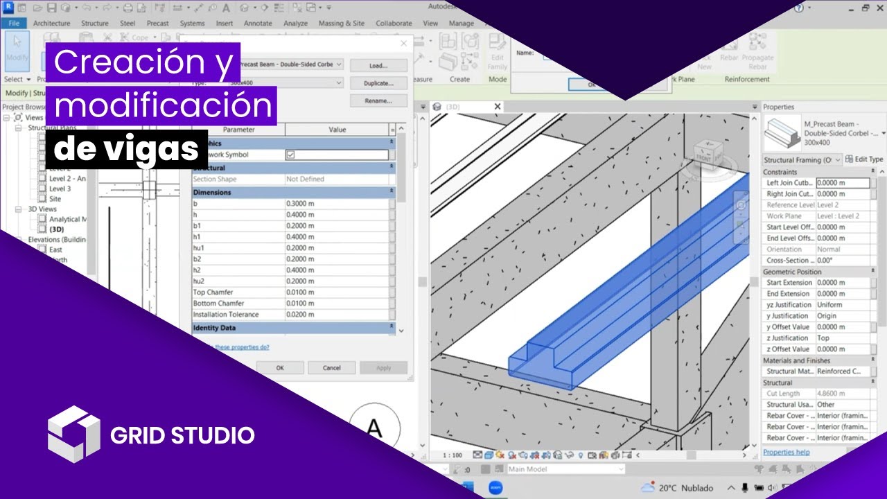 Учебное пособие по Revit — Создание и изменение балок | Grid Studio
