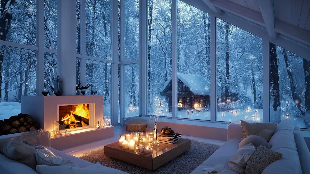 🎹❄️ Cozy Winter Piano Room | Fireplace Glow & Snowy Window for Calm Focus