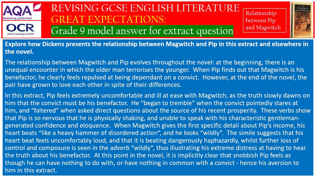 Revising Great Expectations - GCSE English Literature - Grade 9 model answer - extract question