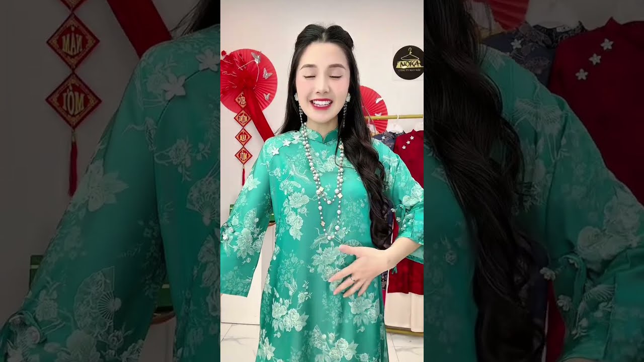 ÁO DÀI LỤA GẤM TƠ TẰM AD638 XANH|Đặt hàng ☎️035.272.4567