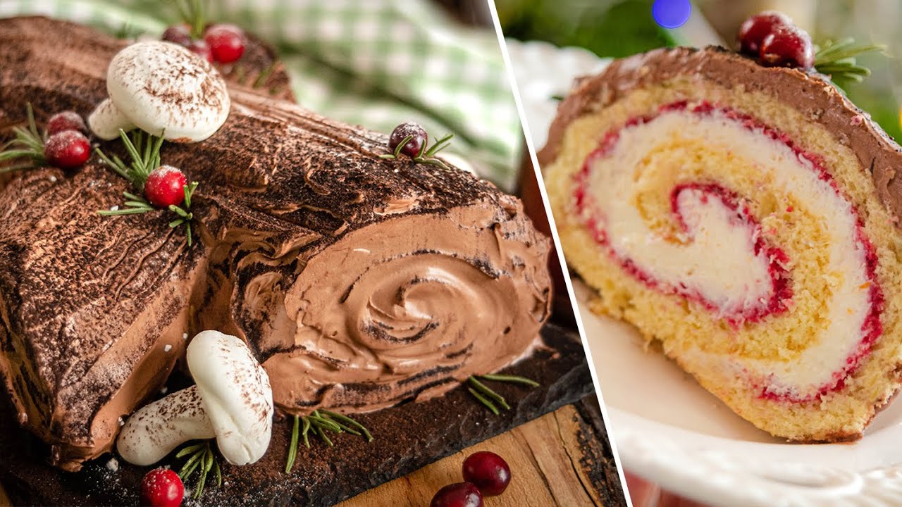 Новогодний торт РОЖДЕСТВЕНСКОЕ ПОЛЕНО | бисквитный рулет B&ucirc;che de No&euml;l | десерт Yule Log