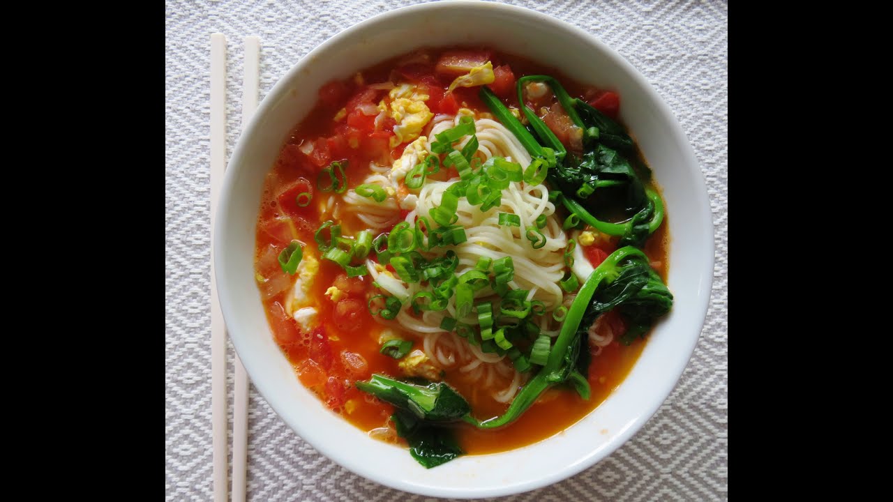 Creamy fresh tomato egg noodle soup, best vegan meal
