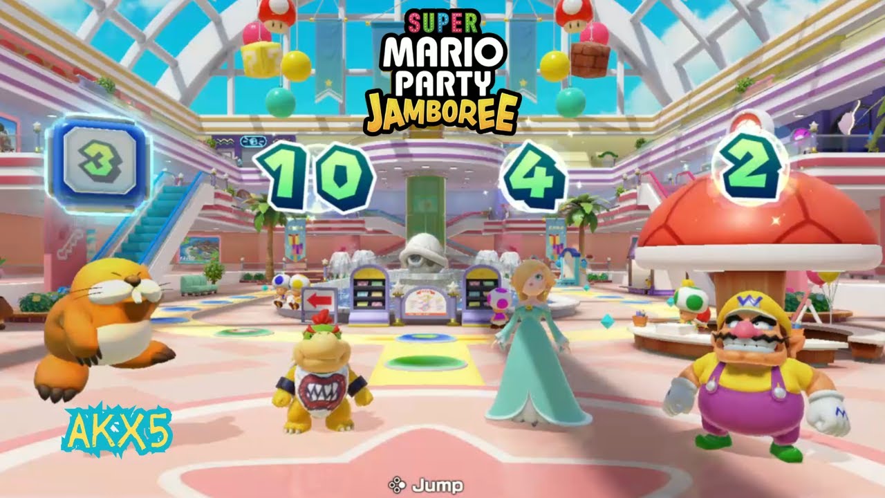 Super Mario Party Jamboree Rainbow Galleria Monty Mole Vs Bowser Jr. Rosalina Wario Gameplay