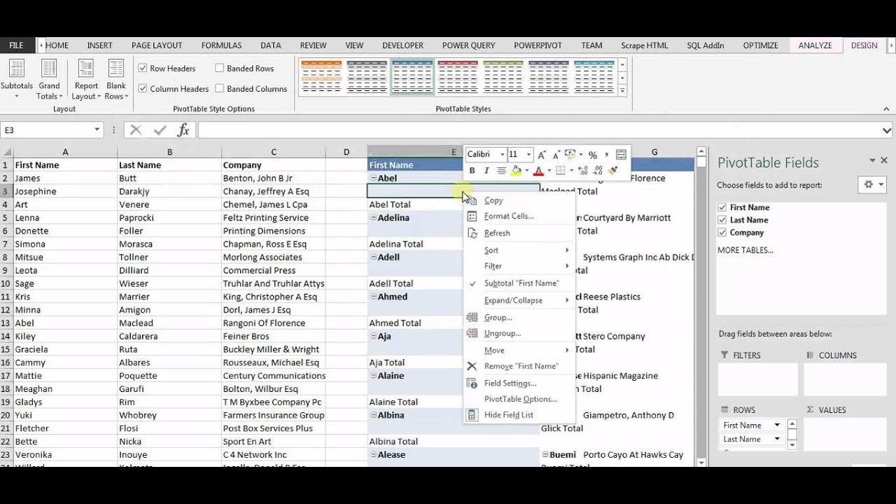 Excel: Tabular Pivot Table Layout