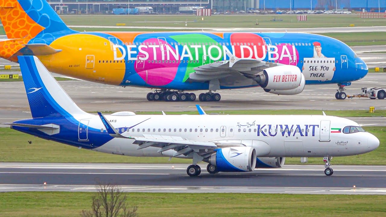 (4K) Schiphol Plane Spotting - Kuwait Airways Planes landing and take-off! 777, A330 & A320N!