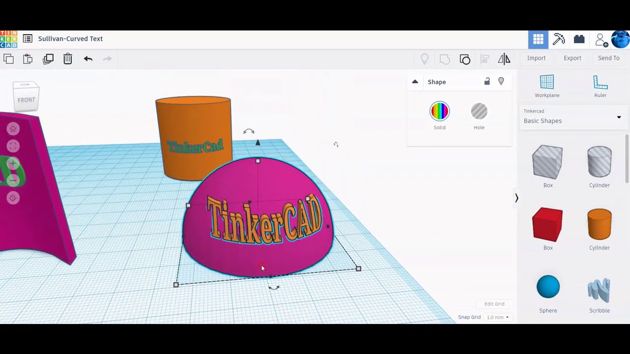 Изогнутый текст TinkerCAD