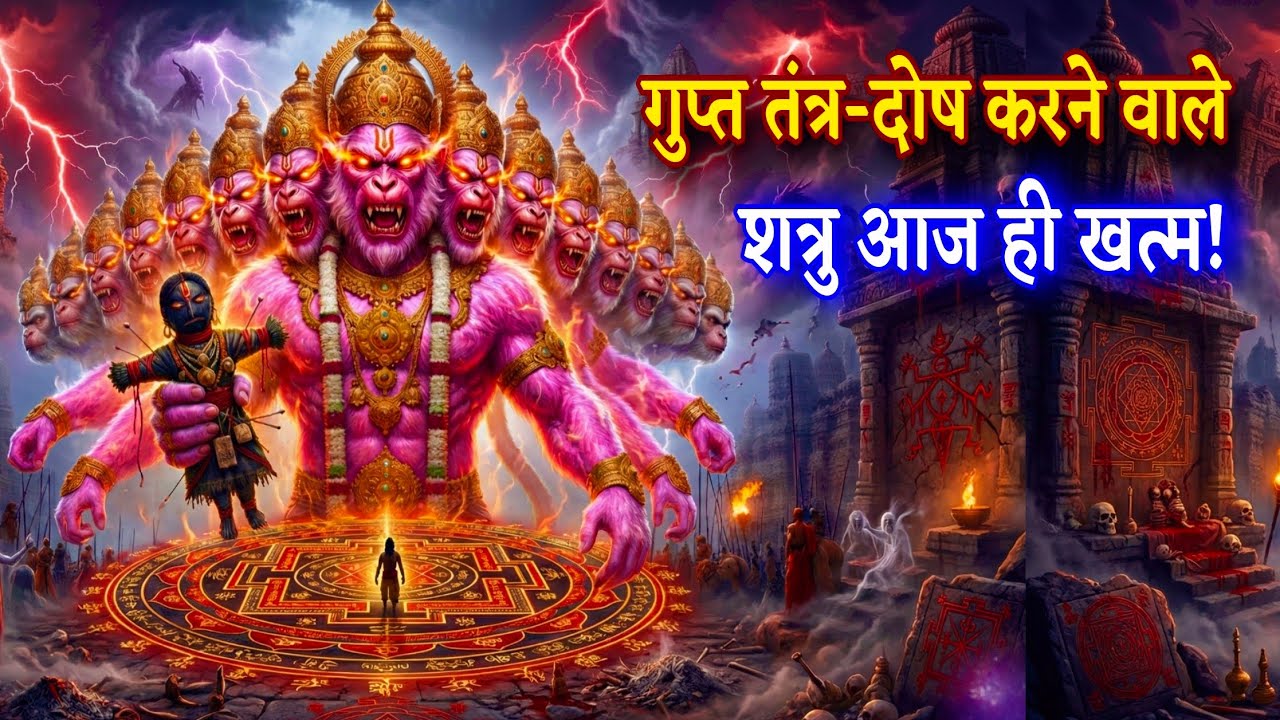 गुप्त तंत्र-दोष करने वाले शत्रु आज ही खत्म! 🔥 महा-रौद्र 11 मुखी हनुमान दुष्ट-विनाश मंत्र 🚩 