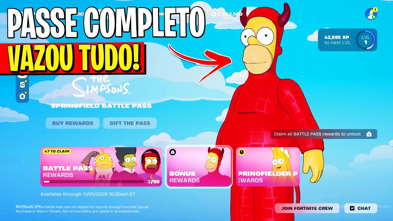 FORTNITE x SIMPSONS! PASSE DE BATALHA COMPLETO e RECOMPENSA GR&Aacute;TIS!