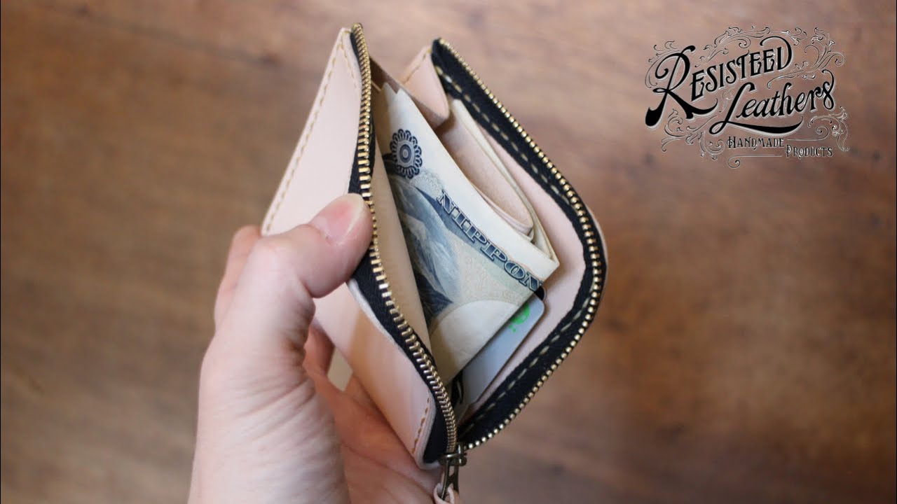 【レザークラフト vlog.5】L字ファスナー小さい財布(裏革なしver.)を作る【Making a Handmade Leather L-Shaped Wallet】