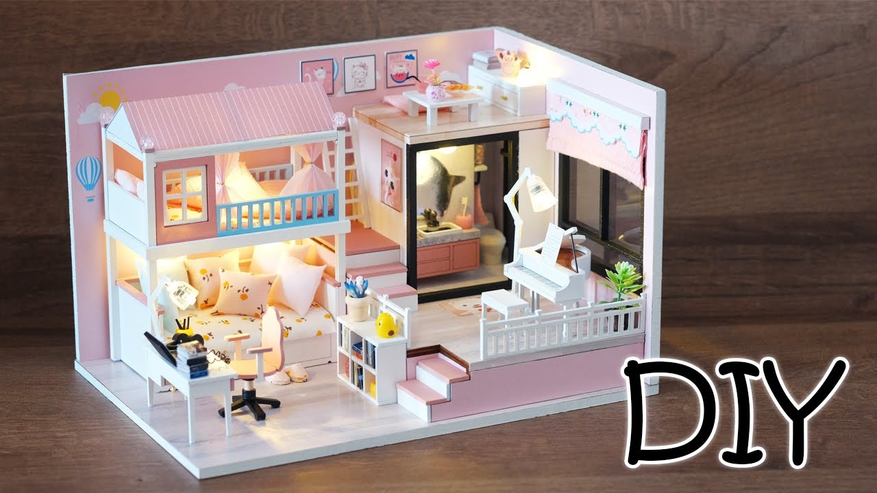 [4K] DIY Miniature Dollhouse Kit || My Pink House - Duplex Apartment - Relaxing Satisfying Video