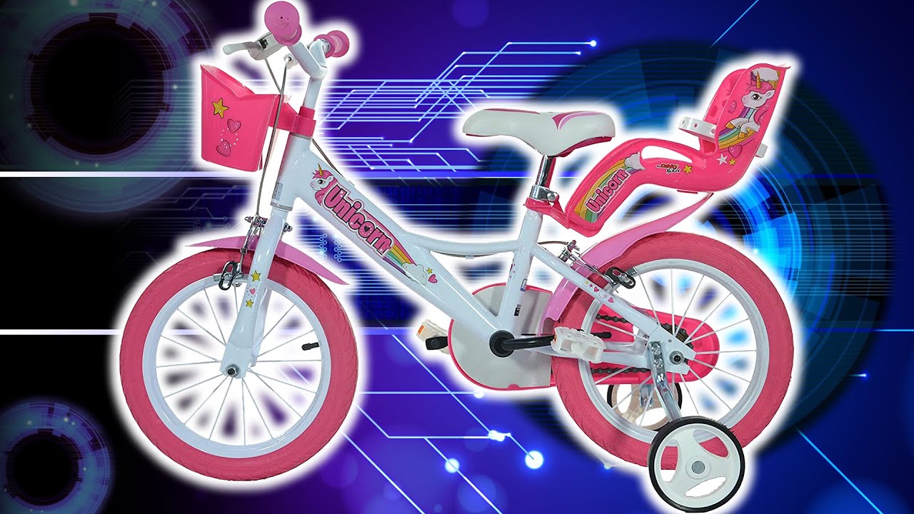 Dino Bikes Kinderfahrrad Einhorn 16 Zoll mit Stützrädern, Schutzblech, Kettenschutz, Korb