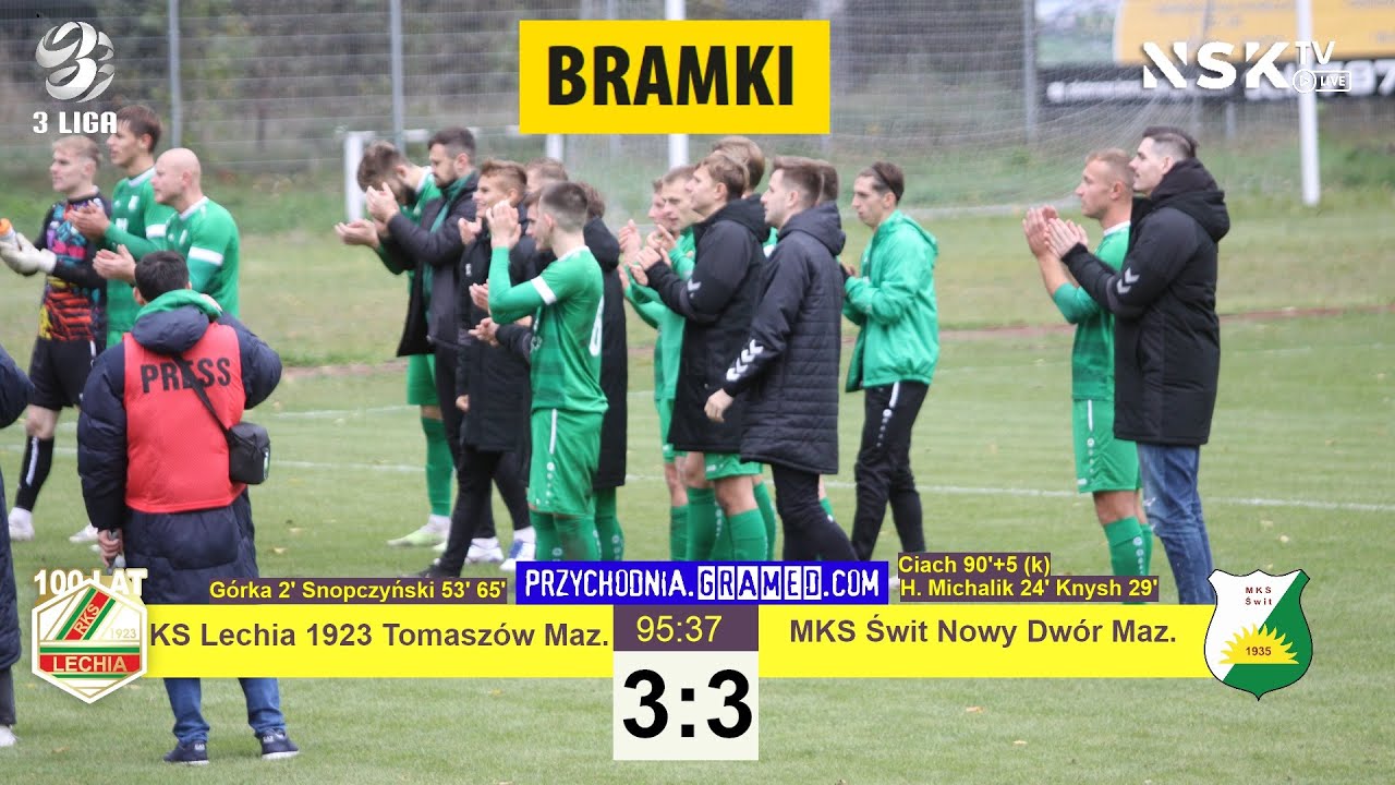 tv.nsk.pl [bramki] KS Lechia 1923 Tomasz&oacute;w Maz. - MKS Świt Nowy Dw&oacute;r Maz. 2023-10-15 12:00 III liga