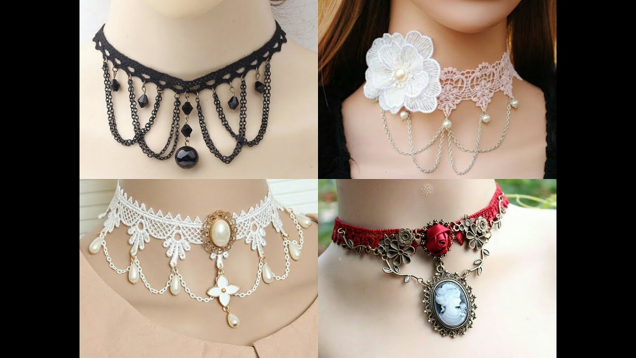 Beautiful Lace Necklace Designs/Lace Pearl Choker Collection/Lace Crochet Available Online..