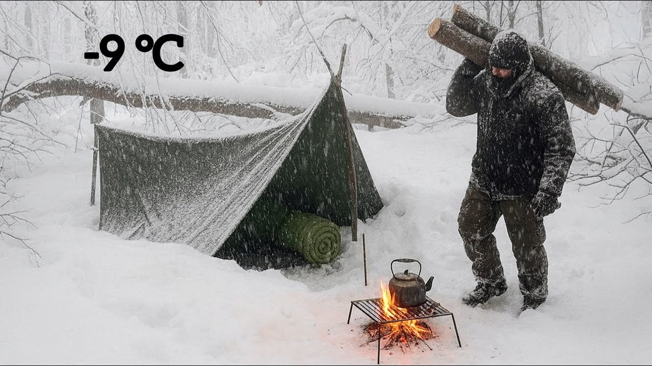 Surviving Deadly Snow with Just a Tarp | Overnight Snow Camping