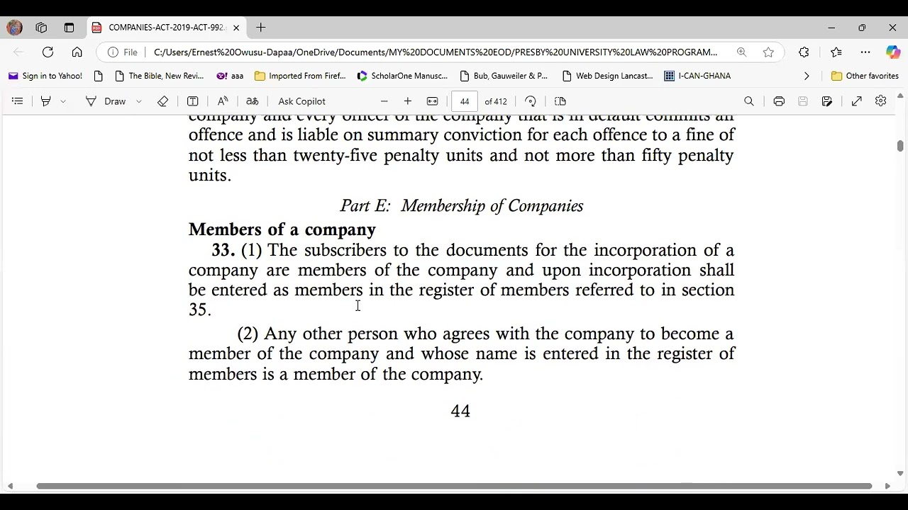 COMPANY LAW IN GHANA-  MEMBERSHIP OF COMPANIES