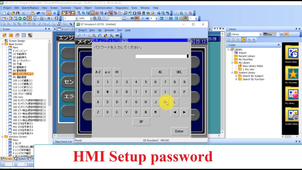 Đặt mật khẩu truy cập cho màn hình HMI,  password setup gt designer3 ,  三菱 GOT 認証パスワード設定