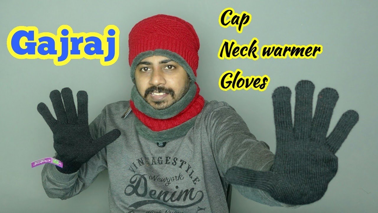 Gajraj Winter Knit Beanie Cap Hat Neck Warmer Scarf and Woolen Gloves Set for Men & Women