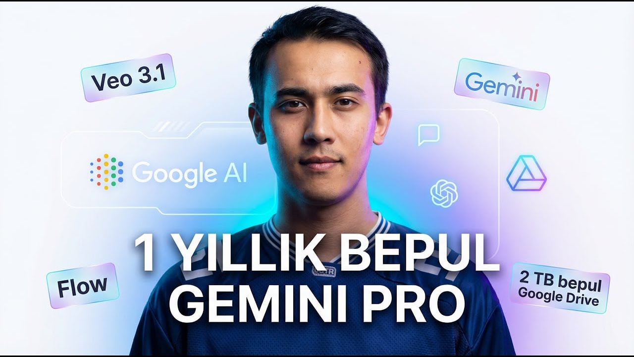 1 YILLIK BEPUL GEMINI PRO — Veo 3.1, Flow va 2 TB Google Drive qanday olinadi? | UMIDLIVE