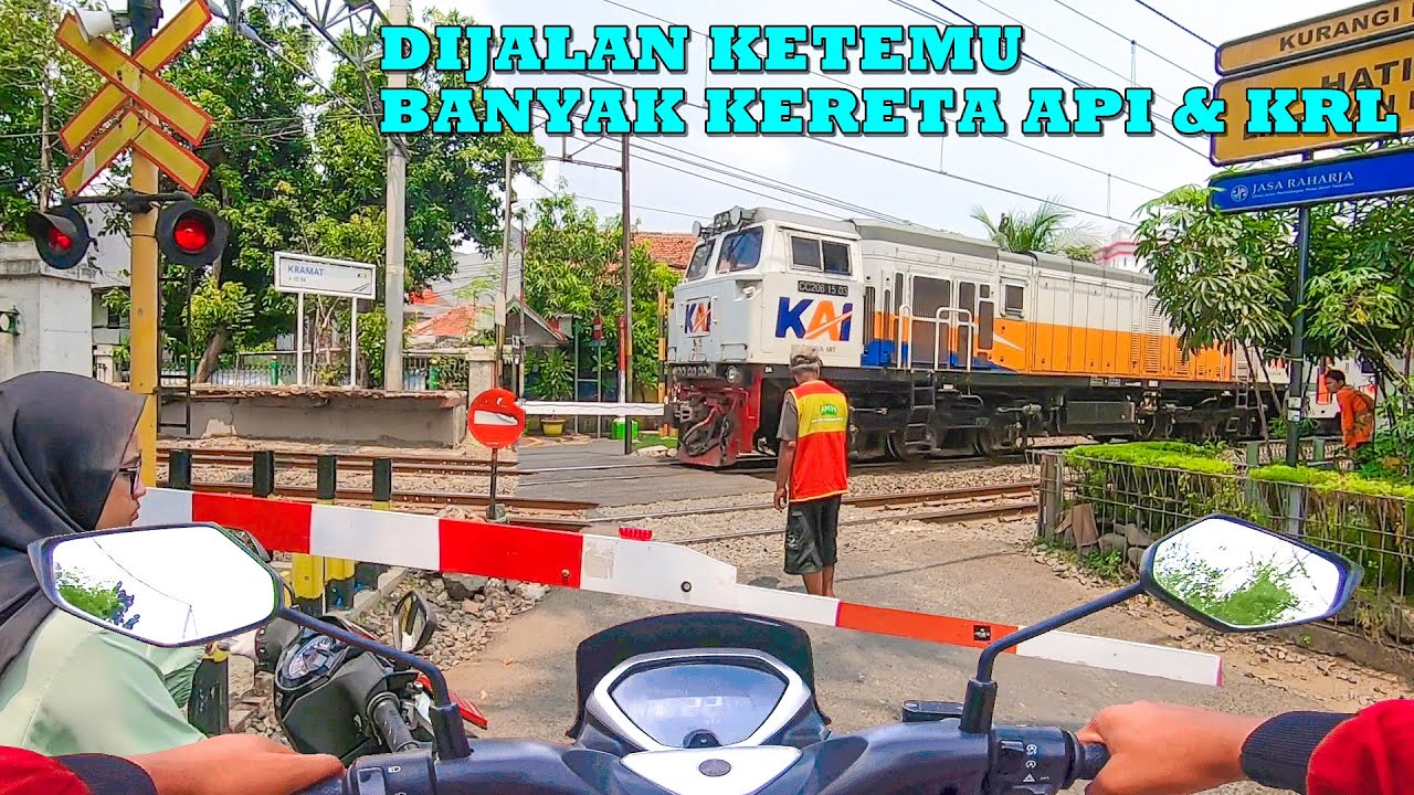 MOTORIDE Melewati 6 Perlintasan Kereta Api, Bertemu Banyak KRL & Kereta Lokomotif Panjang