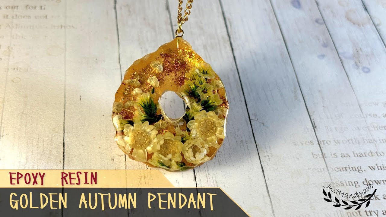 JustHandmade - Epoxy resin autumn golden pendant - tutorial / Jewelry design / DIY