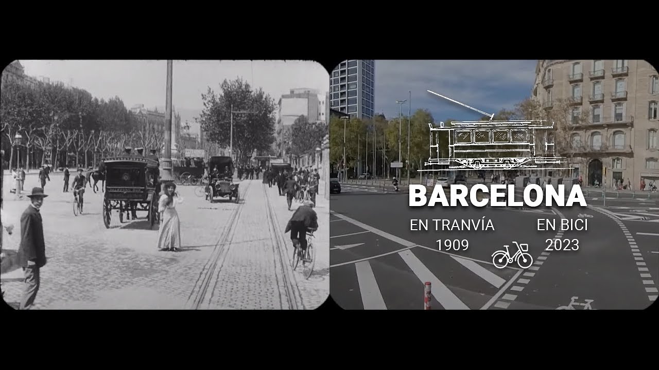 BARCELONA en tranvía 1909 / en bici 2023 | Versión 2D