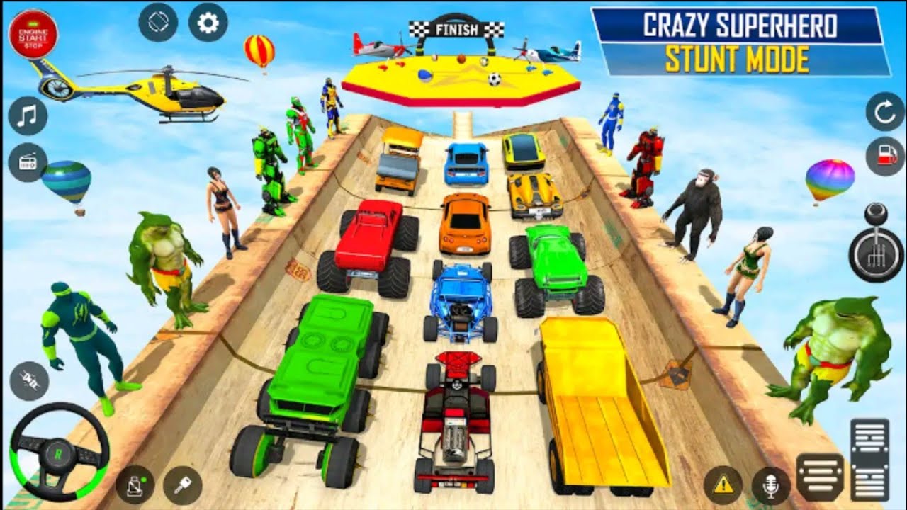 Crazy Superhero Stunt Mode 😱🔥 | Mega Ramp Half Pipe Race | Superhero Car GT Stunts. 