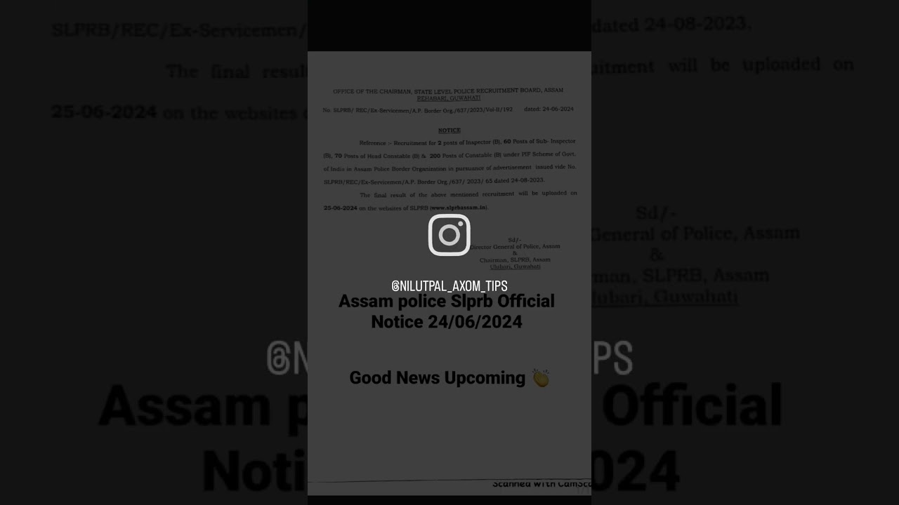 24/06/2024 ASSAM POLICE Slprb Official Notice😍#slprb