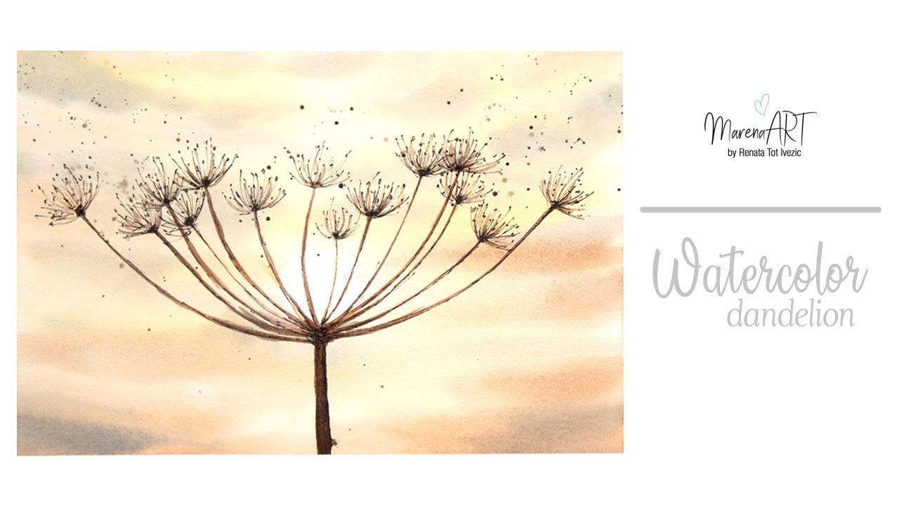 Watercolor dandelion silhouette painting for beginners