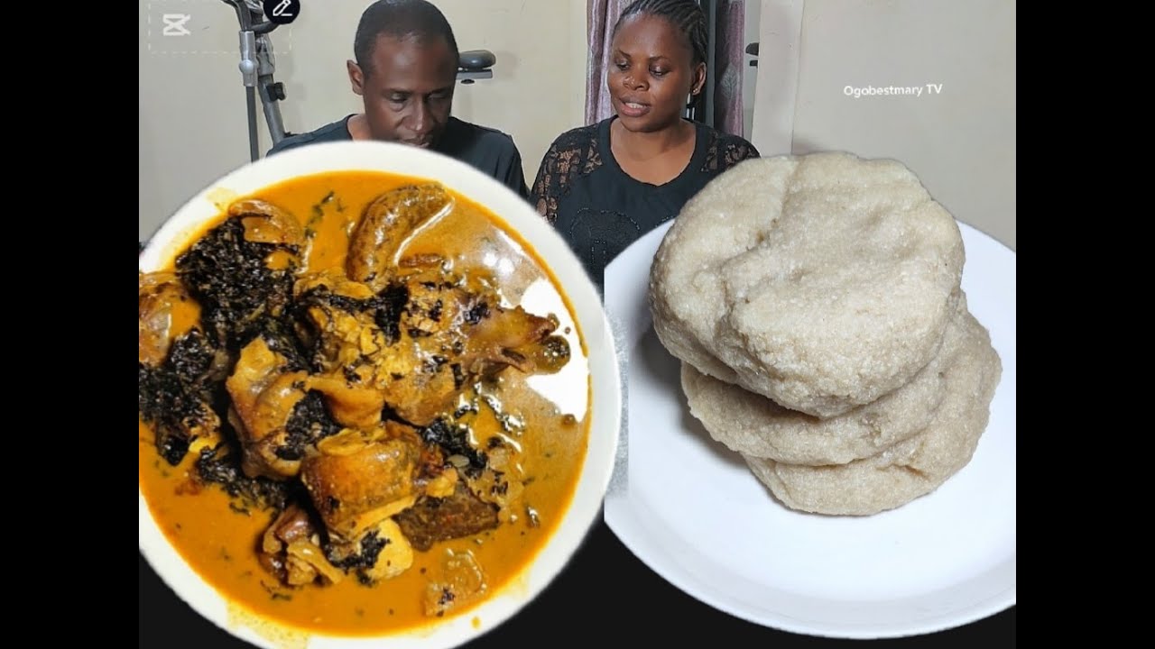 Asmr Mukbang  Delicious Bitter Leaf Soup ( Ofe Onugbu) With Fufu #food