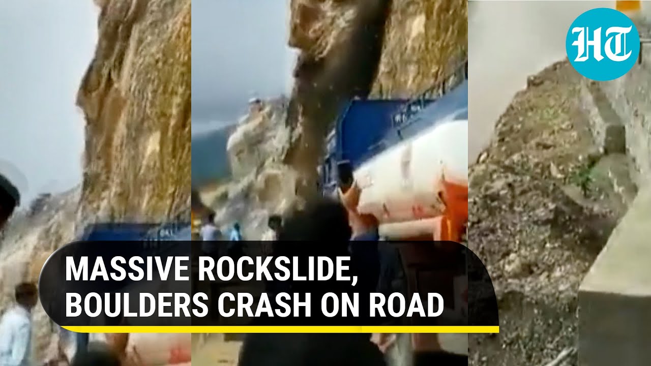 Watch: Huge rocks fall from hill onto road in Uttarakhand; dramatic visuals caught on camera