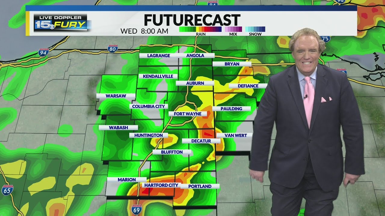 Showers and storms with gusty winds and falling temperatures