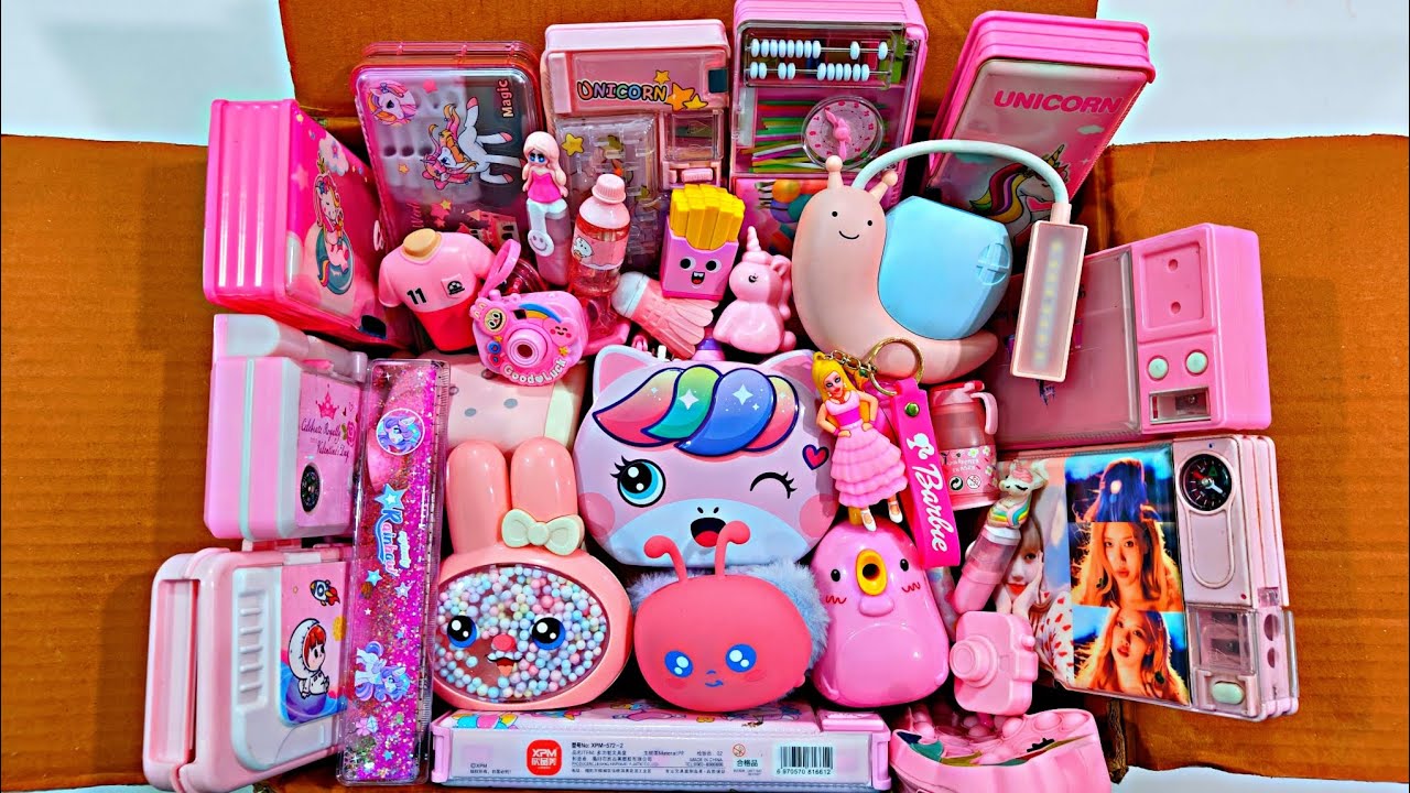Satisfying Pink Stationery Items, Pencil Case, Table lamp, Sharpener, Piggy Bank, Pouch, Pen Stand