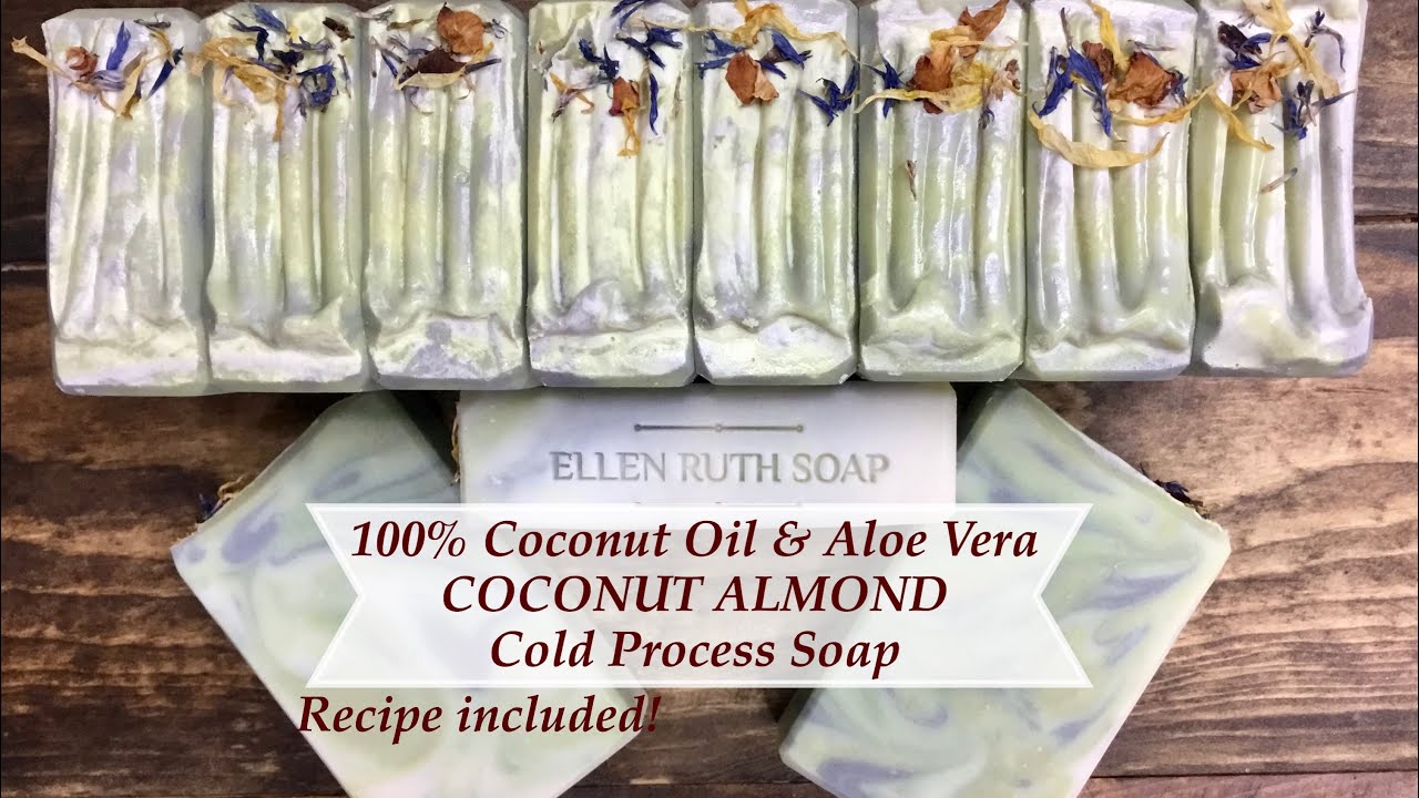 Making 100% Coconut oil Soap (Recipe included) w/ Aloe Vera & Natural Colors | Ellen Ruth Soap