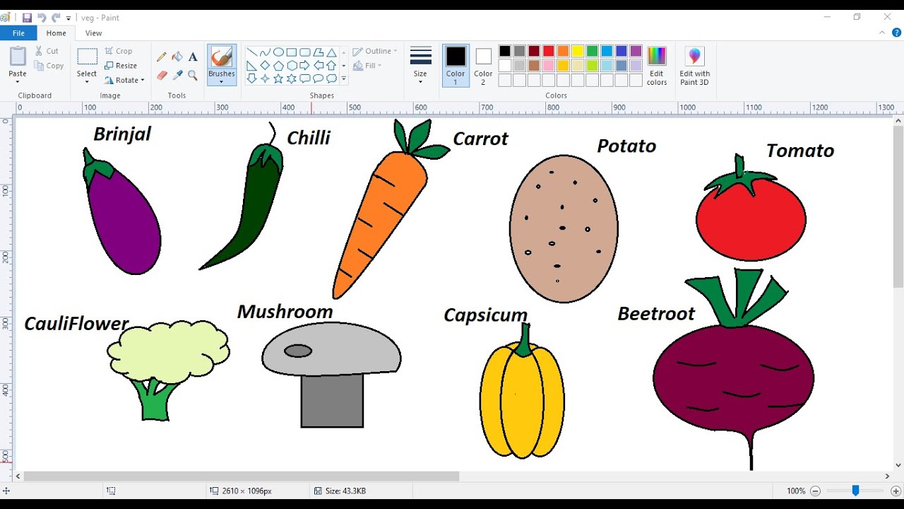 How to draw Vegetables in Computer Paint||MS paint PC Drawing||Drawing Tutorial