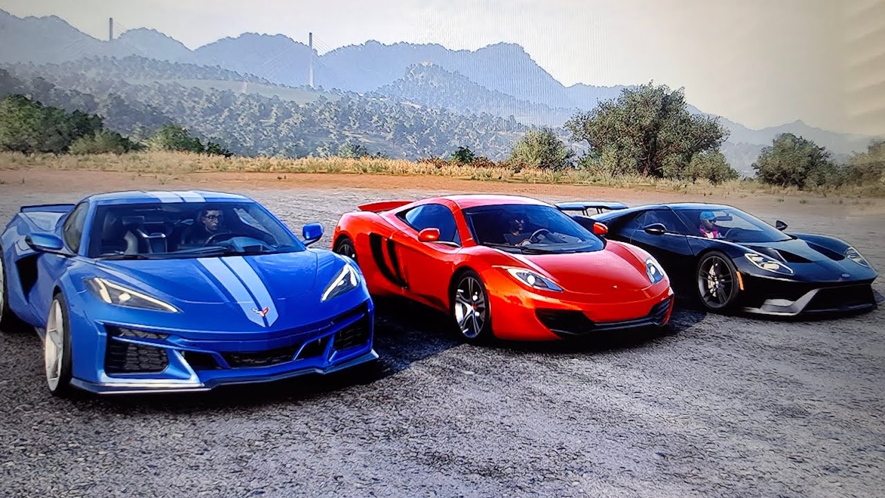 Forza Horizon 5 drag race Corvette C8 E-ray Vs McLaren 12C vs Ford GT 