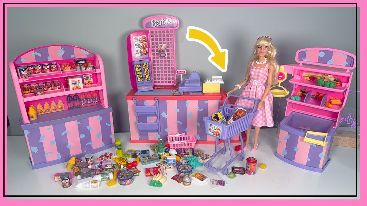 ASMR 🛒 Organizing my Mini Grocery Store Supermarket (Vintage Barbie 1994) | Mini Food Sounds ✨