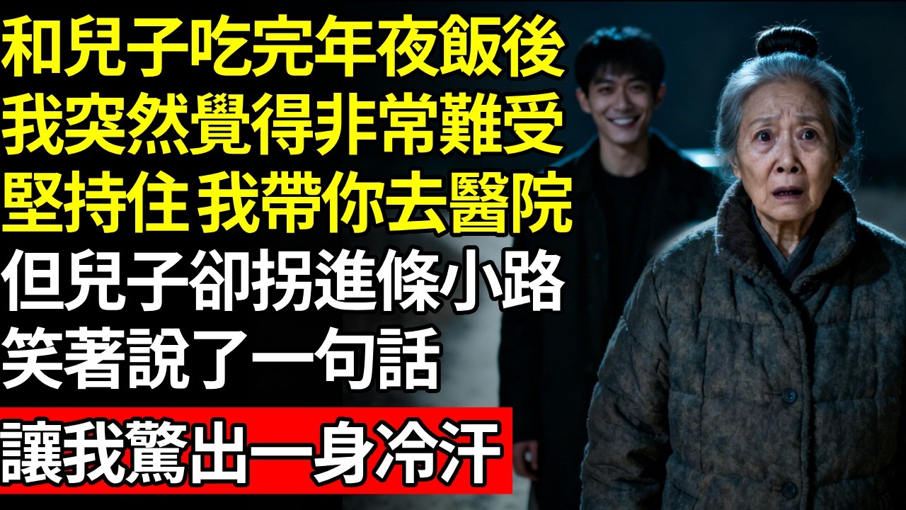 和兒子吃完年夜飯後，我突然感覺非常難受，“堅持住，我帶你去醫院”，但兒子卻拐進條小路，笑著說了一句話讓我驚出一身冷汗 #養老#不孝子#人間家務#退休金