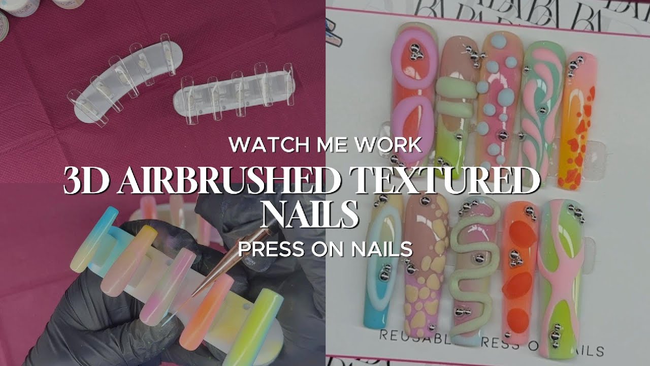 watch me work. 3D airbrushed textured weird but cute nails