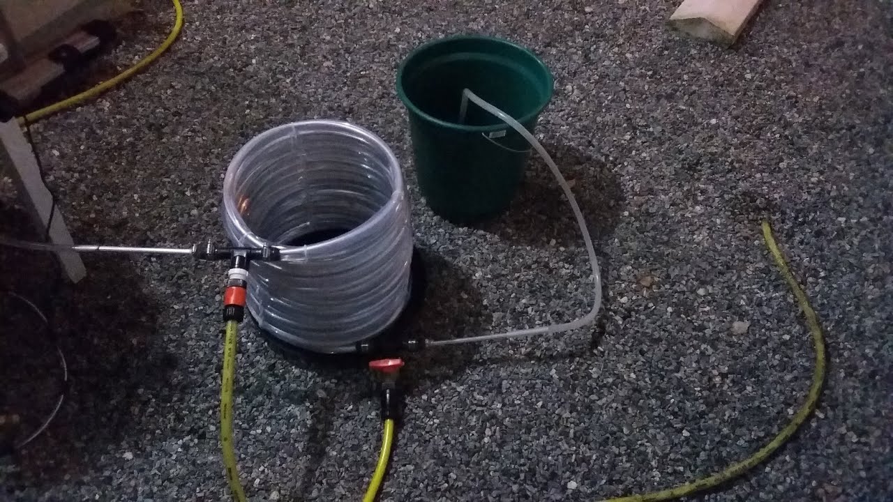Teste do chiller de contra fluxo com tubo de alumínio de 15 metros