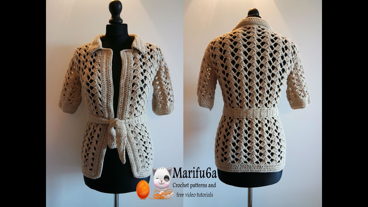 How to crochet beige jacket  by marifu6a