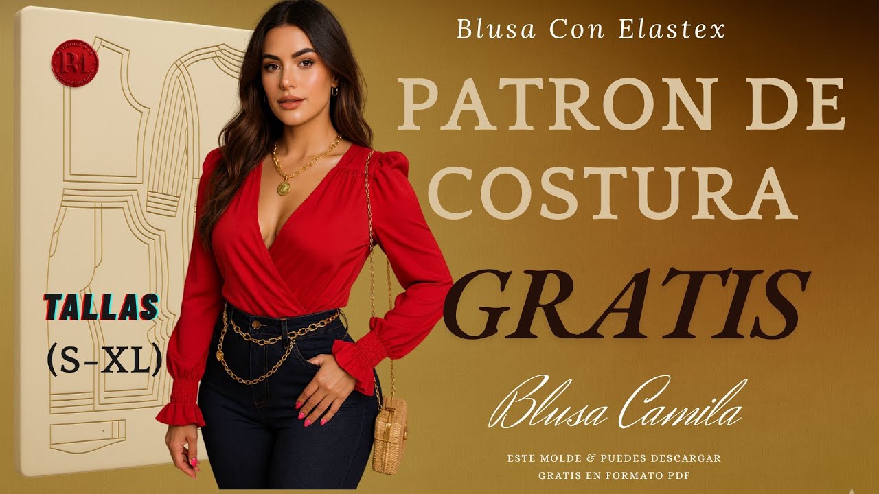 🎁❤️ Patrón GRATIS 👗✨ Blusa Femenina con Escote en V y Manga Larga Fruncida