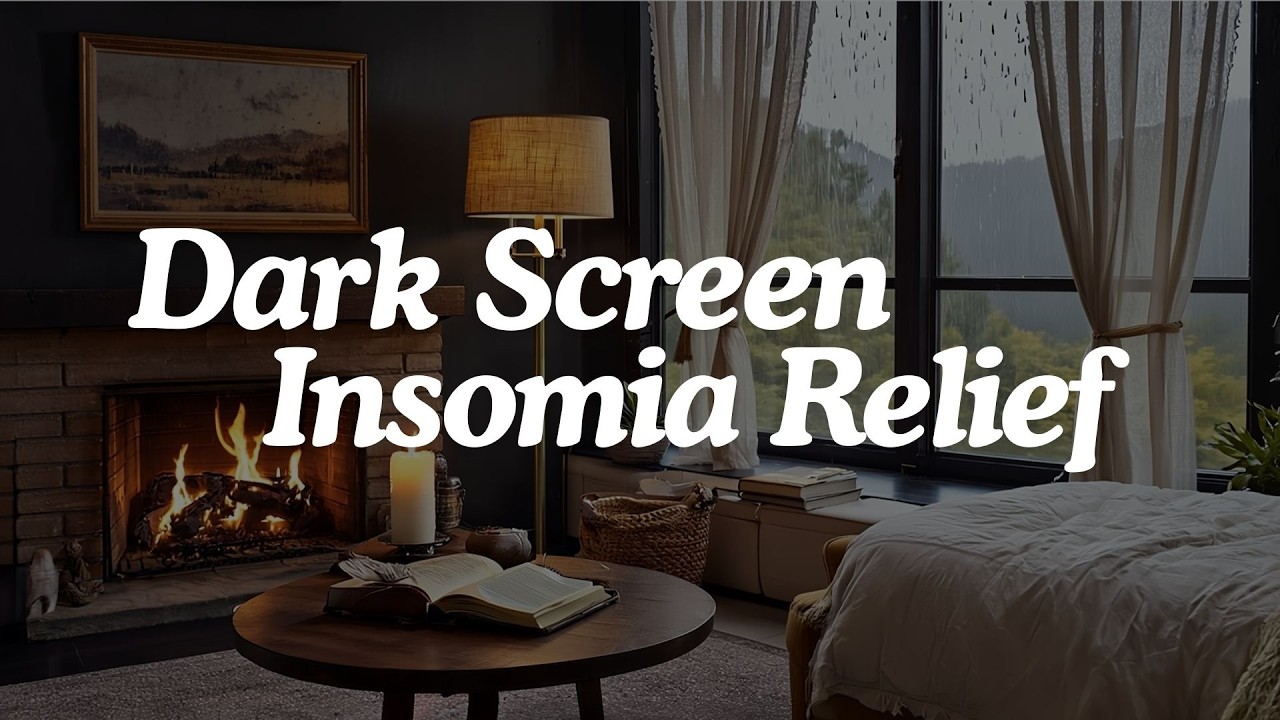 Dark Screen Insomnia Relief| Rain & Fireplace Sounds for Deep Sleep (No Talking)