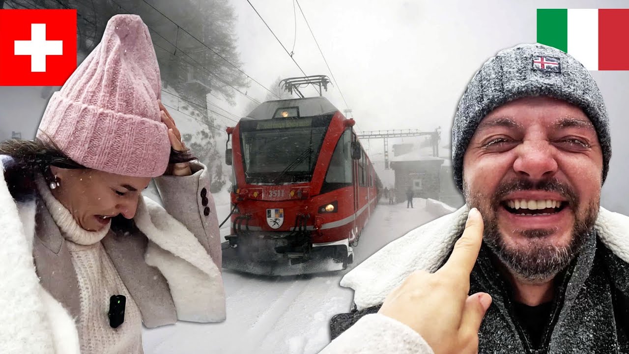 Cel mai frumos traseu de tren din lume, aproape de România! Viscol și zăpadă în St. Moritz, Elveția