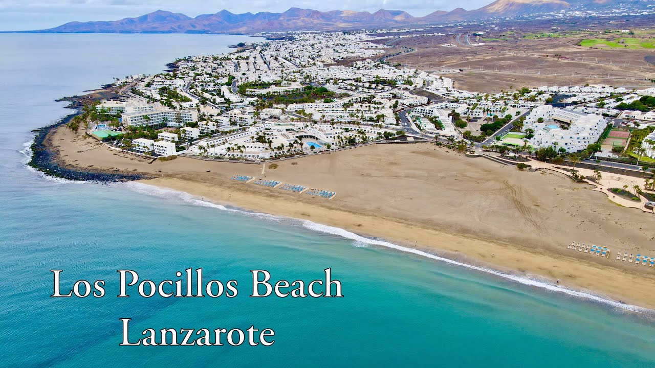 Los Pocillos Beach, Lanzarote - drone view (4K)