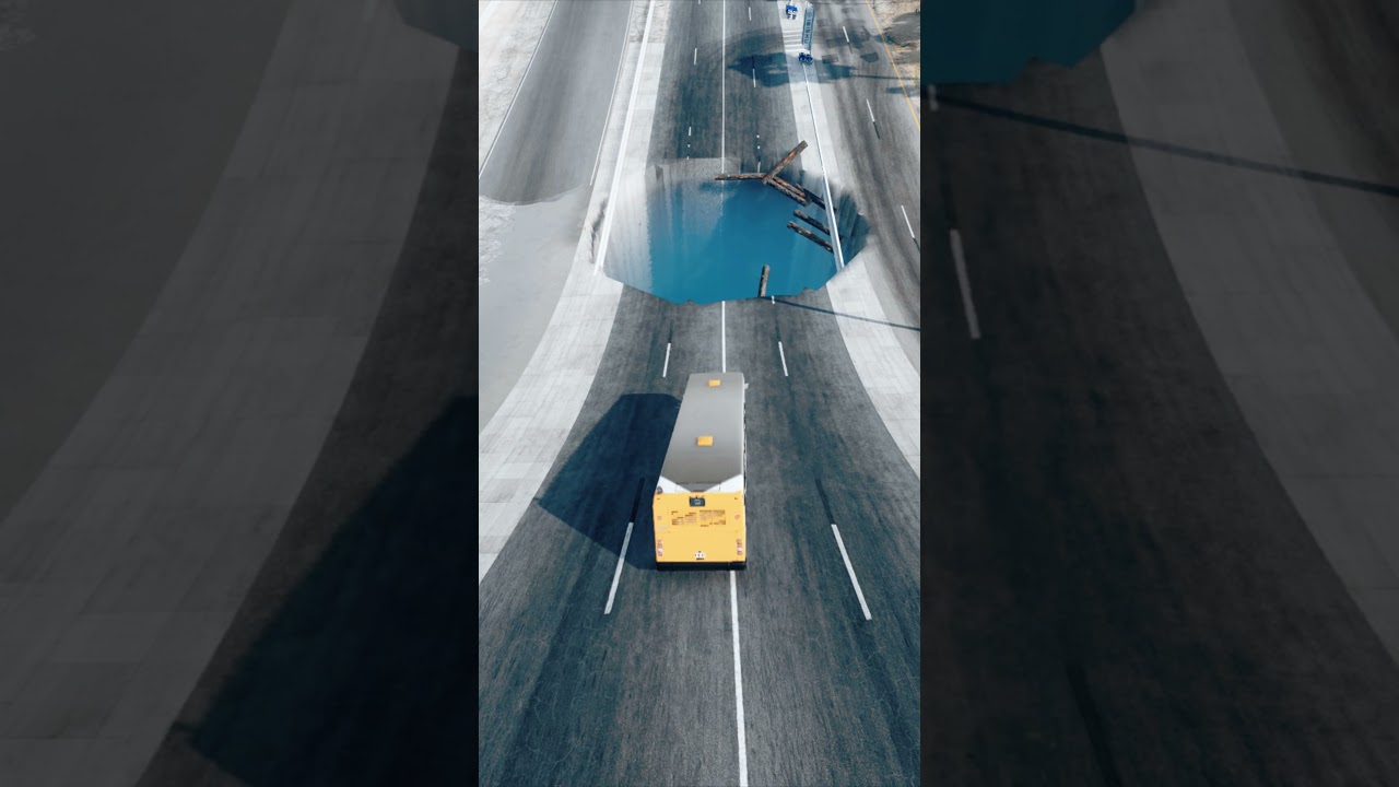School Bus vs Water Pit Pumping Crash BeamNG.drive #shortsfeed #trending #beamngdrive