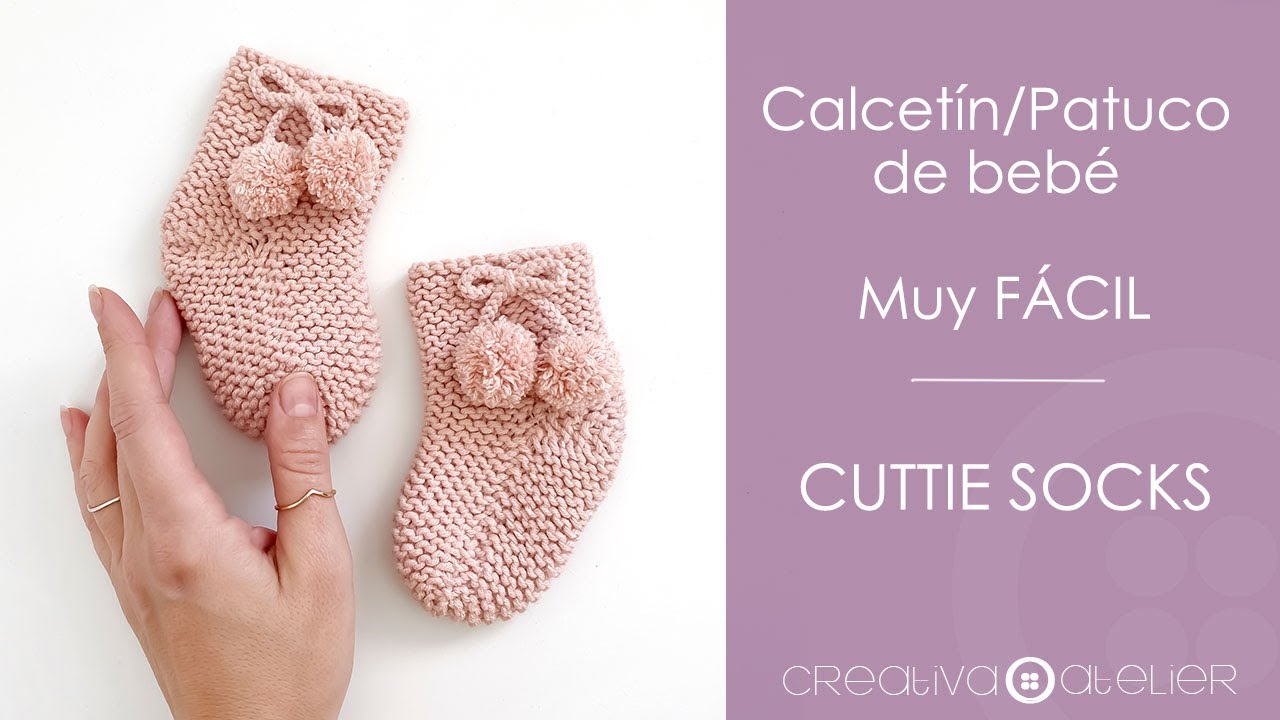 Cómo tejer el Calcetín/Patuco de bebé CUTTIE en plano con agujas rectas - Muy FÁCIL