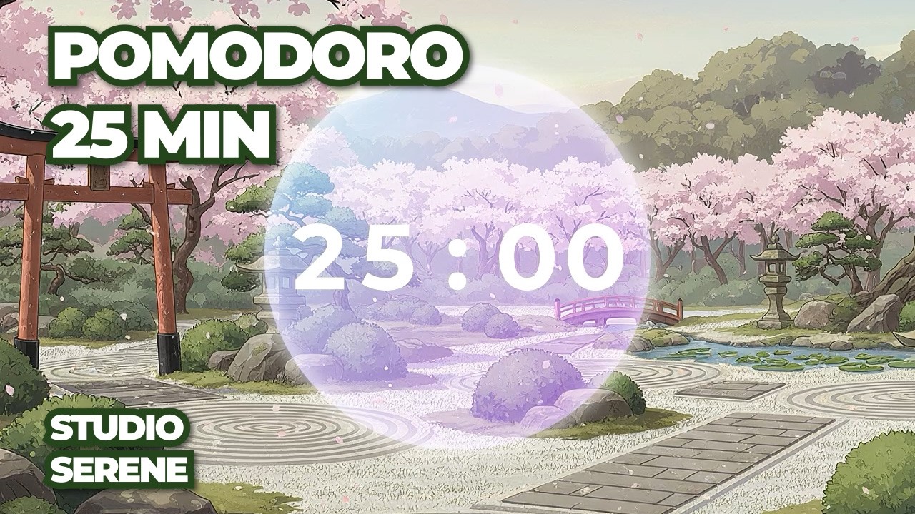 25 Min Pomodoro Timer 🍵 Sakura Tatami Tea Room & Tori Gate • Ghibli Style ASMR Study Ambience